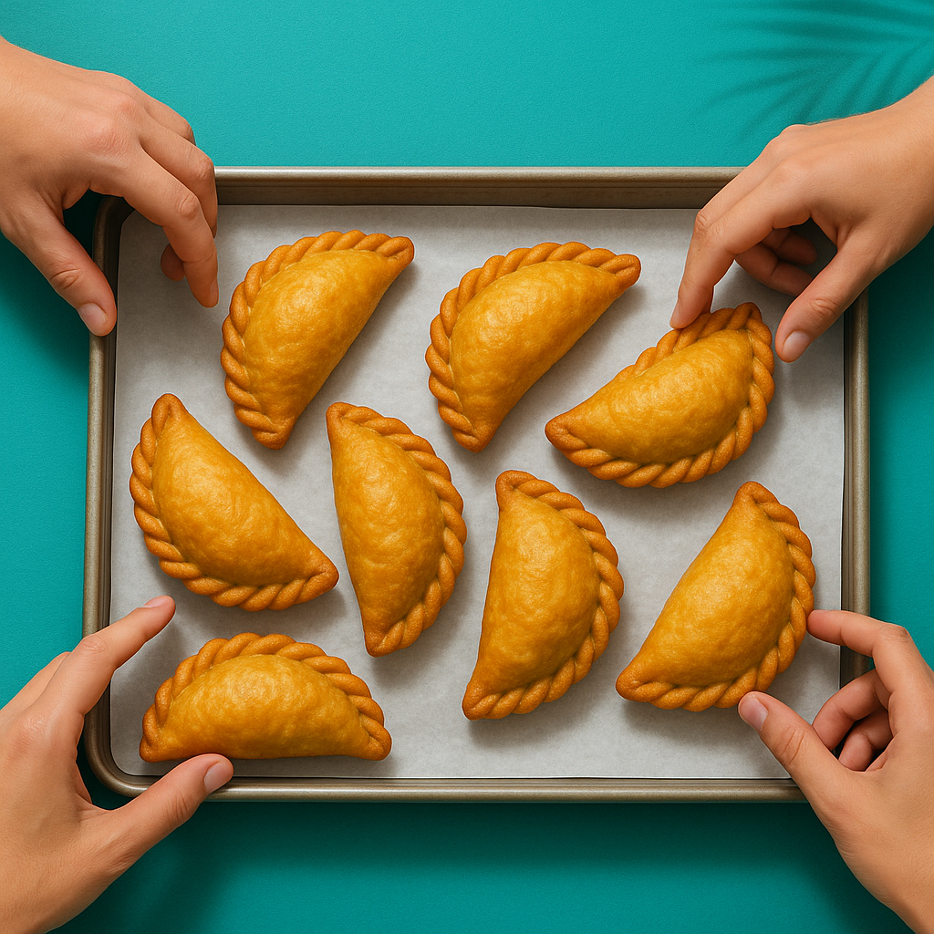 Fresh golden empanadas on a tray